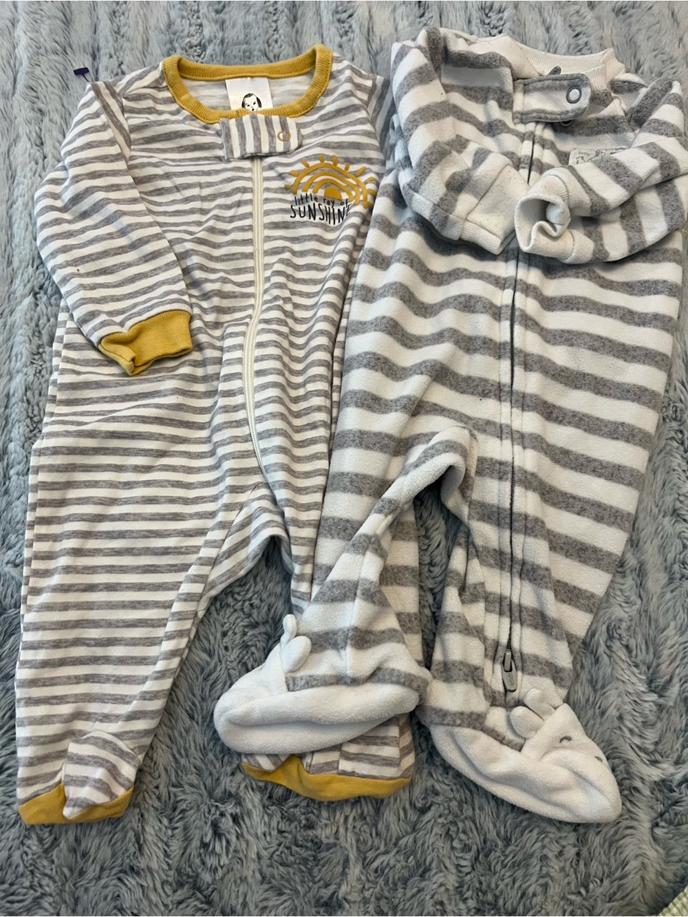 Gerber Gray & White Striped Baby Footie with Yellow Accent